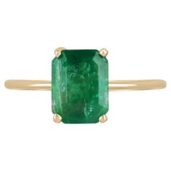 2.10cts 4 Prong Emerald Solitaire Ring 14K Gold - Natural Real 2ct Emerald Ring