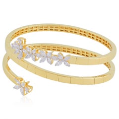 2.10Ct Natural Diamond Floral 18k Yellow Gold Statement Spiral Bangle Bracelet