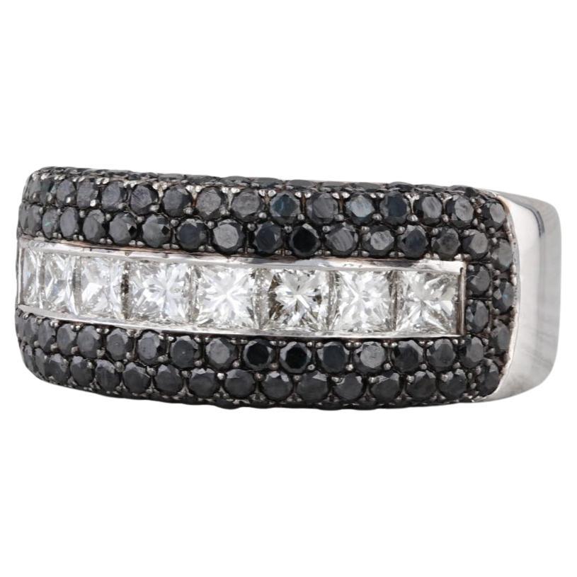 2.10ctw Black White Diamond Ring 18k White Gold Size 6.5 Cocktail For Sale