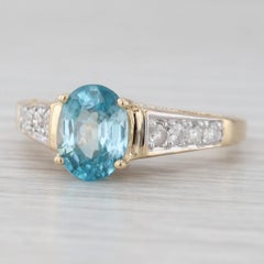 2.10ctw Blue Zircon Diamond Ring 14k Yellow Gold Size 6 Engagement