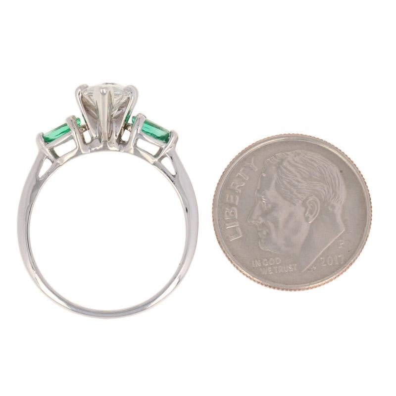 Women's 2.10 Carat Marquise Cut Diamond and Emerald Ring, 14 Karat White Gold Engagement