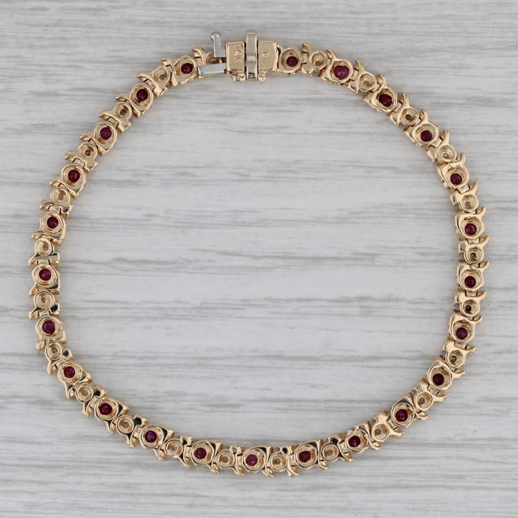 Taglio rotondo Bracciale tennis con diamanti e rubini da 2,10 carati in oro giallo 14k 7