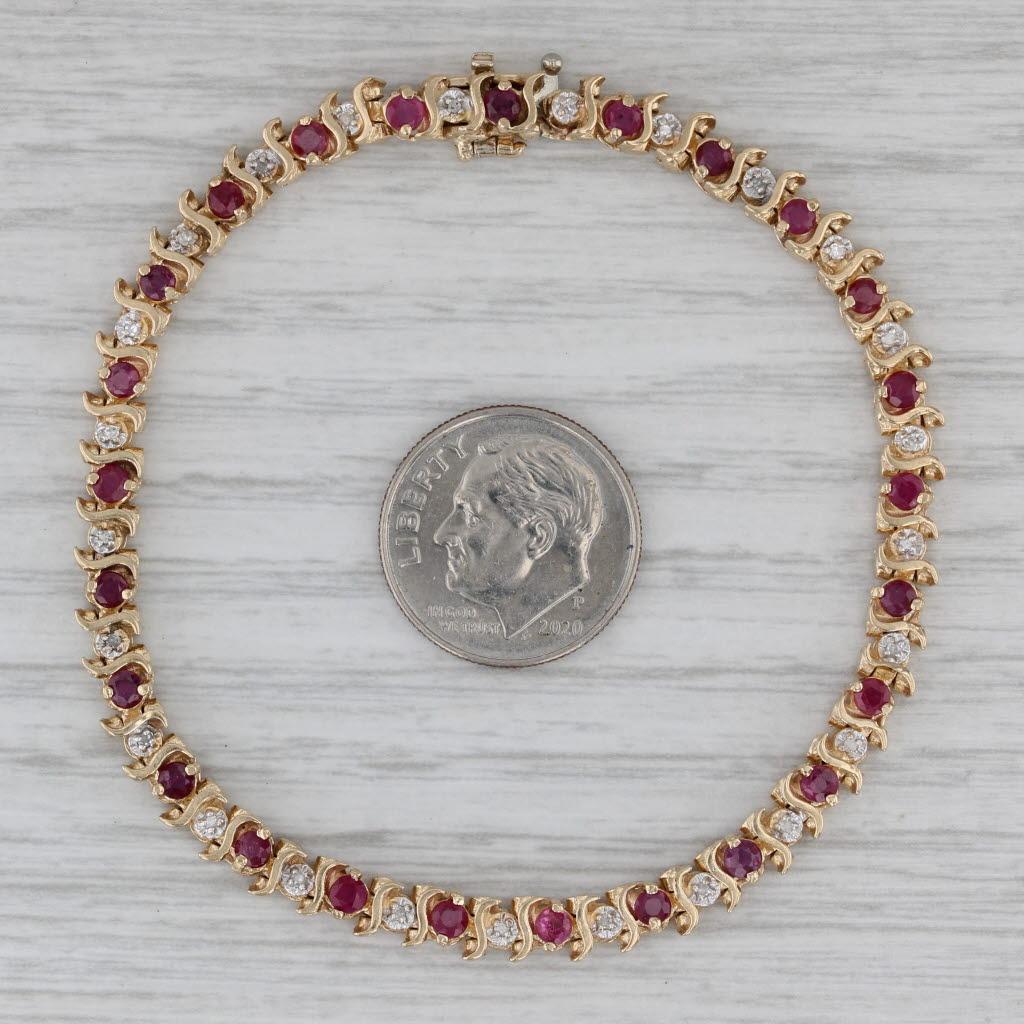 Bracciale tennis con diamanti e rubini da 2,10 carati in oro giallo 14k 7