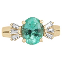 2.20tcw Colombian Emerald-Oval 
Baguette Diamond Anniversary wedding Ring 14K