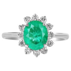 2.10tcw 14K Kolumbianischer Smaragd-Oval Schliff & Diamant Halo Statement Ring