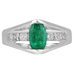 Anello con diamante solitario ovale taglio smeraldo verde scuro naturale da 2,10tcw 14K