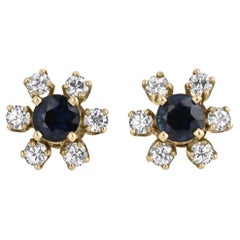 2.10tcw 14K Natural Sapphire & Diamond Halo Accent Vintage Floral Stud Earrings