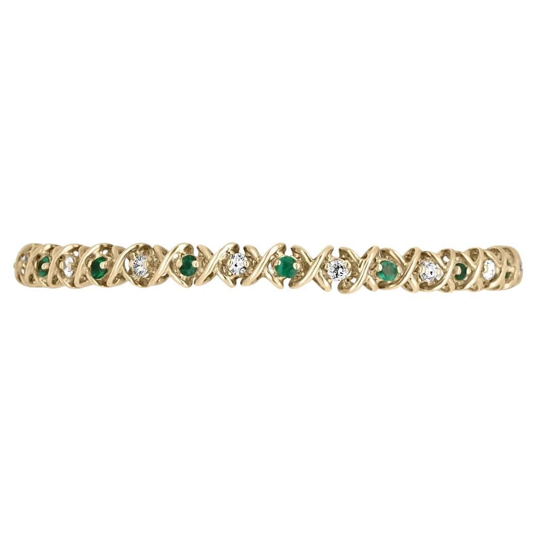 Bracelet tennis à maillons en or 14 carats avec émeraude colombienne ronde de 2,10 carats et diamants