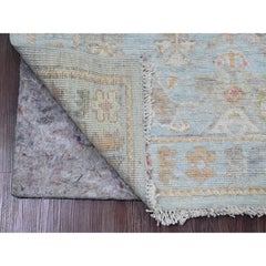2'10"x10' Blue Afghan Angora Oushak Floral Pattern Wool Hand Knotted Runner Rug
