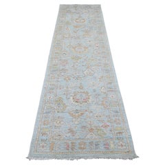 2
10"x10
 Blue Afghan Angora Oushak Floral Pattern Wool Hand Knotted Runner Rug