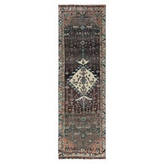 2'10"x10' Brown Hand Knotted Vintage Zoroastrian Bibikabad Pure Wool Runner Rug