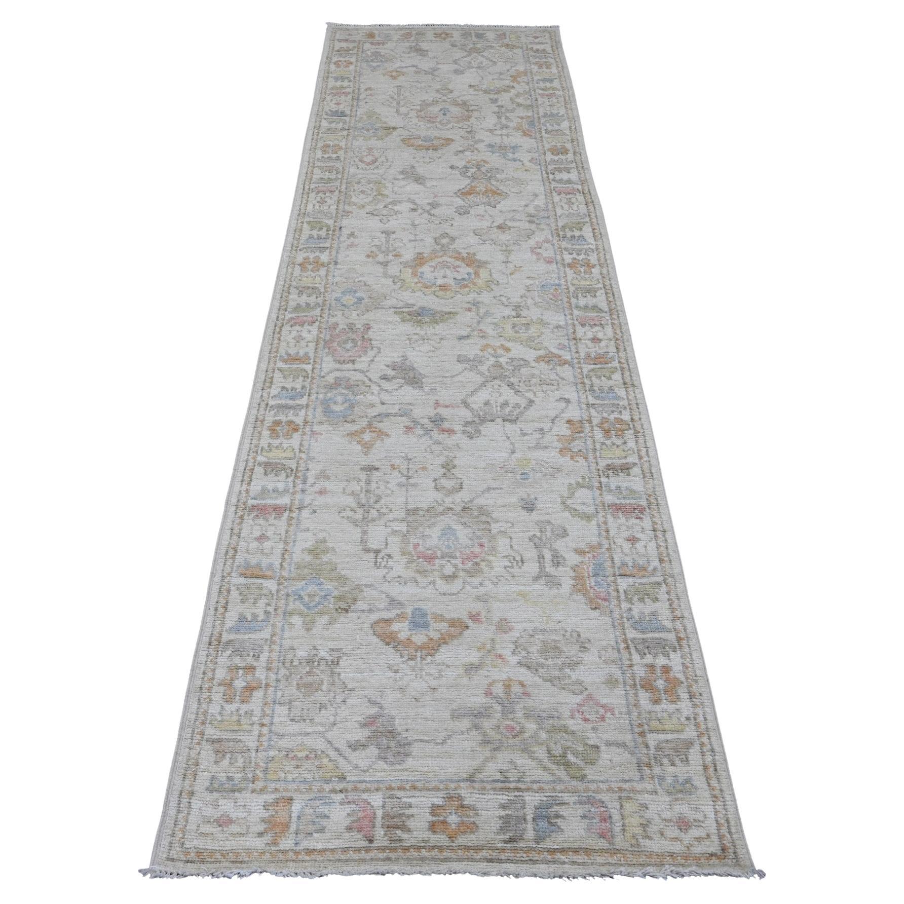 2
10"x10
 Gray Hand Knotted Afghan Angora Oushak Leaf Design All Wool Runner Rug