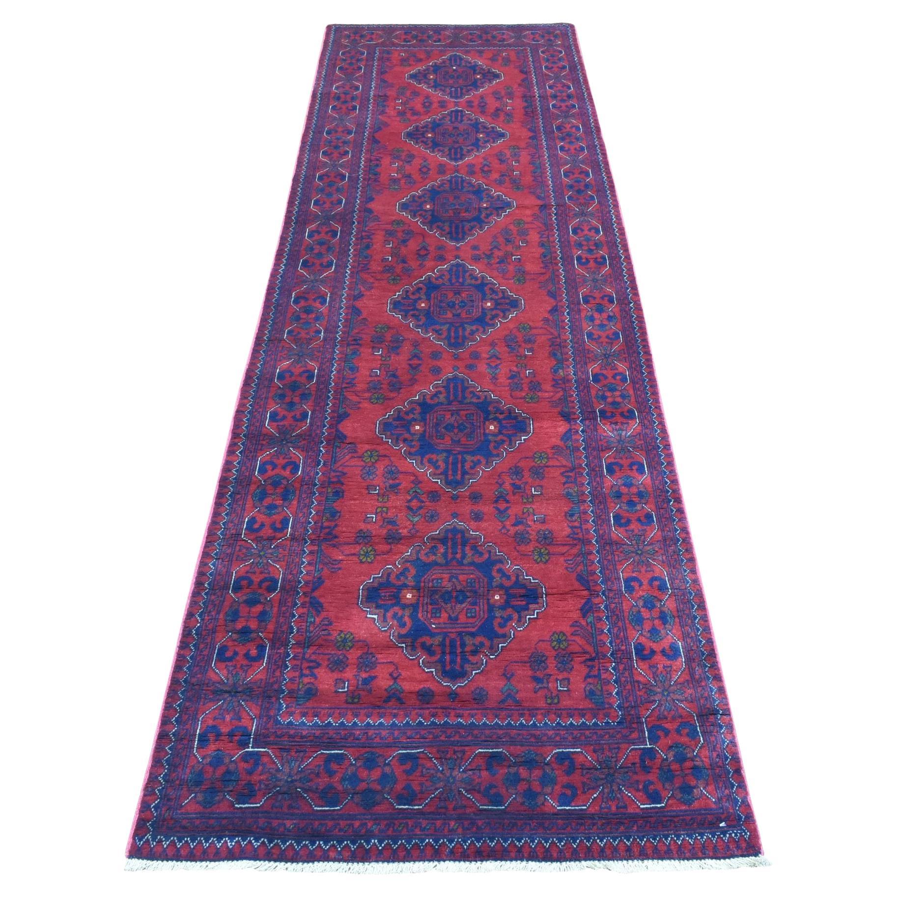 2'10 "x10' Rot, weiche Wolle handgeknüpft, afghanischer Khamyab Läufer Teppich