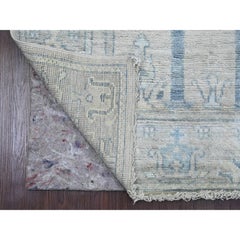 2'10 "x10' Alfombra de Lana Anudada a Mano con Diseño de Árbol de Angora Oushak Afgana Blanca