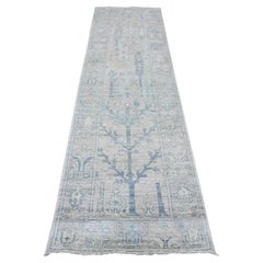 2'10"x10' White Afghan Angora Oushak Tree Design Hand Knotted Wool Runner Rug