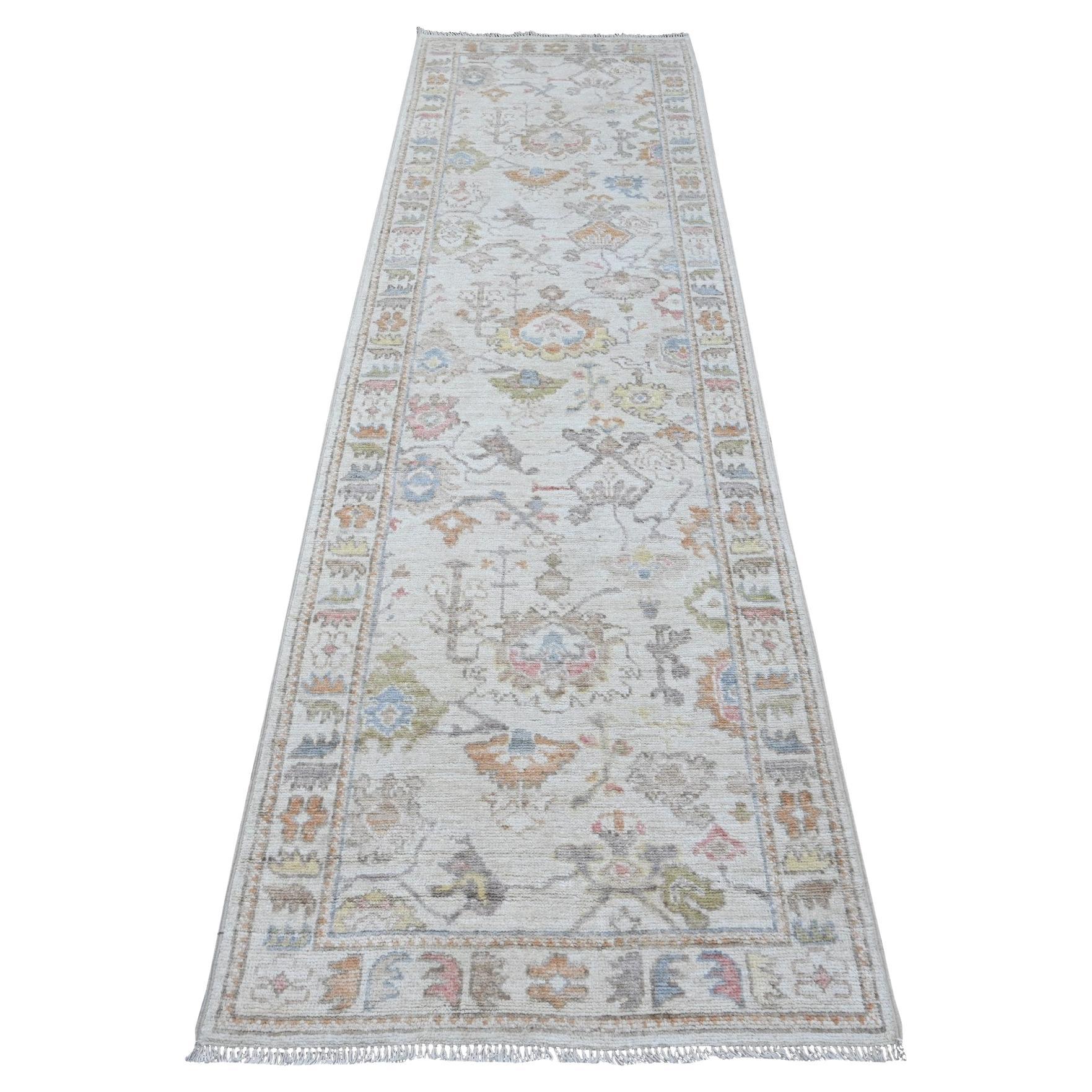 2'10"x10' White Sand Afghan Angora Oushak Wool Weft Runner Oriental Rug For Sale