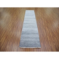 2'10"x10'2" Gray, Modern Grass Design Gabbeh Wool and Silk Hand Knotted Runner