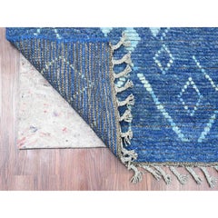 2'10"x10'3" Blue Moroccan Weave Geometric Pattern Wool Hand Knotted Runner Rug