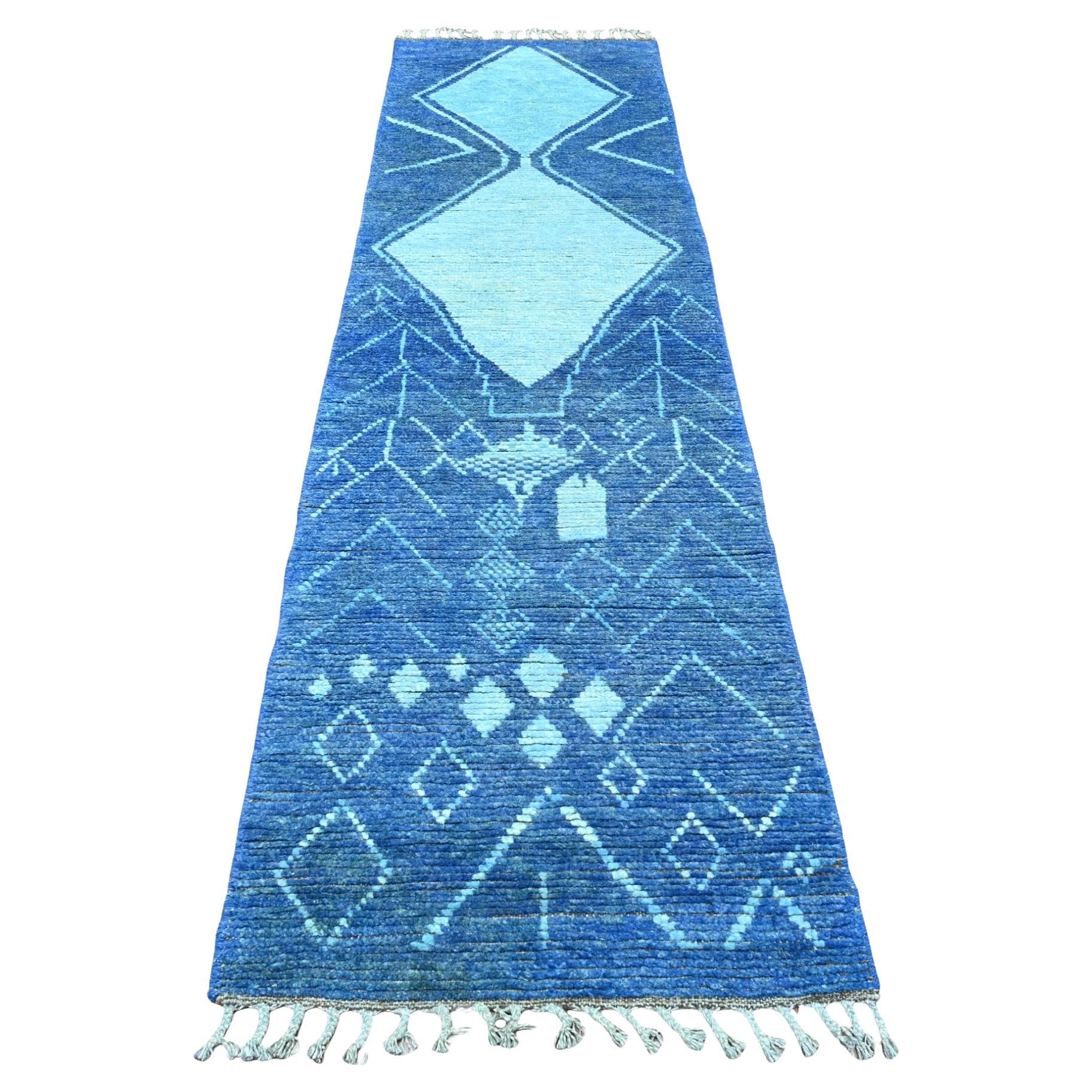 2'10 "x10'3" Blau Marokkanische Webart Geometrisches Muster Wolle Handgeknüpft Läufer Teppich