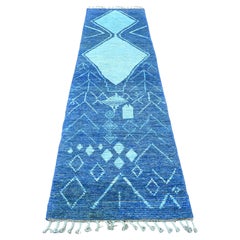 2'10 "x10'3" Blau Marokkanische Webart Geometrisches Muster Wolle Handgeknüpft Läufer Teppich