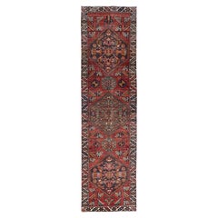 2'10"x10'4" Multicolored Hand Knotted Pure Wool Clean Vintage Heriz Runner Rug