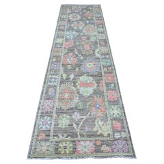 Alfombra Oriental 2'10 "x10'7" Gris Pura Lana Angora Afgana Oushak Runner