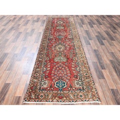 2'10"x11'1" Red Vintage Persian Tabriz Vase Design Hand Knotted Wool Runner Rug