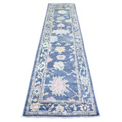 2'10 "x11'10" Blau Afghan Angora Oushak Design Reine Wolle Handgeknüpft Läufer