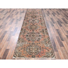 2'10"x11'3" Peach Color Vintage Persian Karajeh Wool Hand Knotted Runner Rug