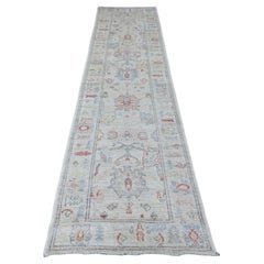 2'10"x11'4" Gray Afghan Angora Oushak Leaf Design Wool Hand Knotted Runner Rug