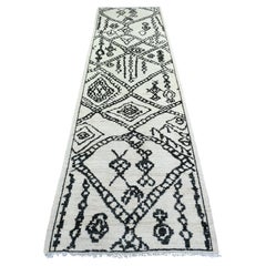 2'10"x11'4" Ivory, Hand Knotted, Moroccan Berber Soft and Shiny Wool Runner Rug