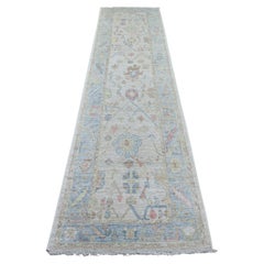 2'10"x11'5" Gray Hand Knotted Afghan Angora Oushak Pure Wool Runner Oriental Rug