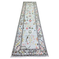 2'10"x11'6" Sky Blue Afghan Angora Oushak Wool Hand Knotted Runner Oriental Rug