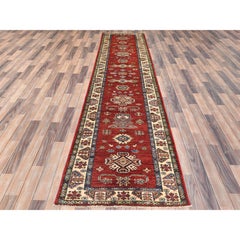 2'10"x11'7" Fire Brick Afghan Super Kazak Wool Hand Knotted Runner Oriental Rug