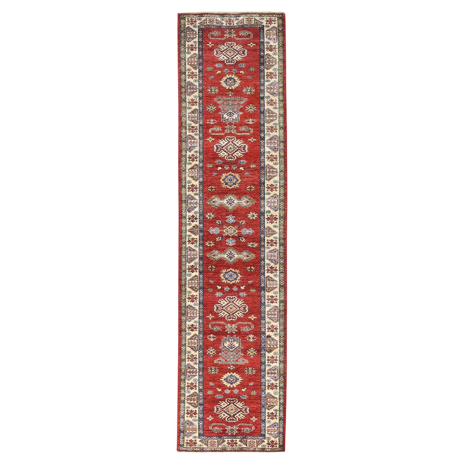 2'10 "x11'7" Ladrillo de Fuego Afgano Super Kazak Lana Anudada a Mano Alfombra Oriental de Corredor