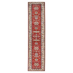 2'10 "x11'7" Ladrillo de Fuego Afgano Super Kazak Lana Anudada a Mano Alfombra Oriental de Corredor