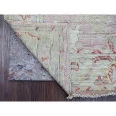 2'10"x11'7" Pink Afghan Angora Oushak Leaf Design Hand Knotted Wool Runner Rug