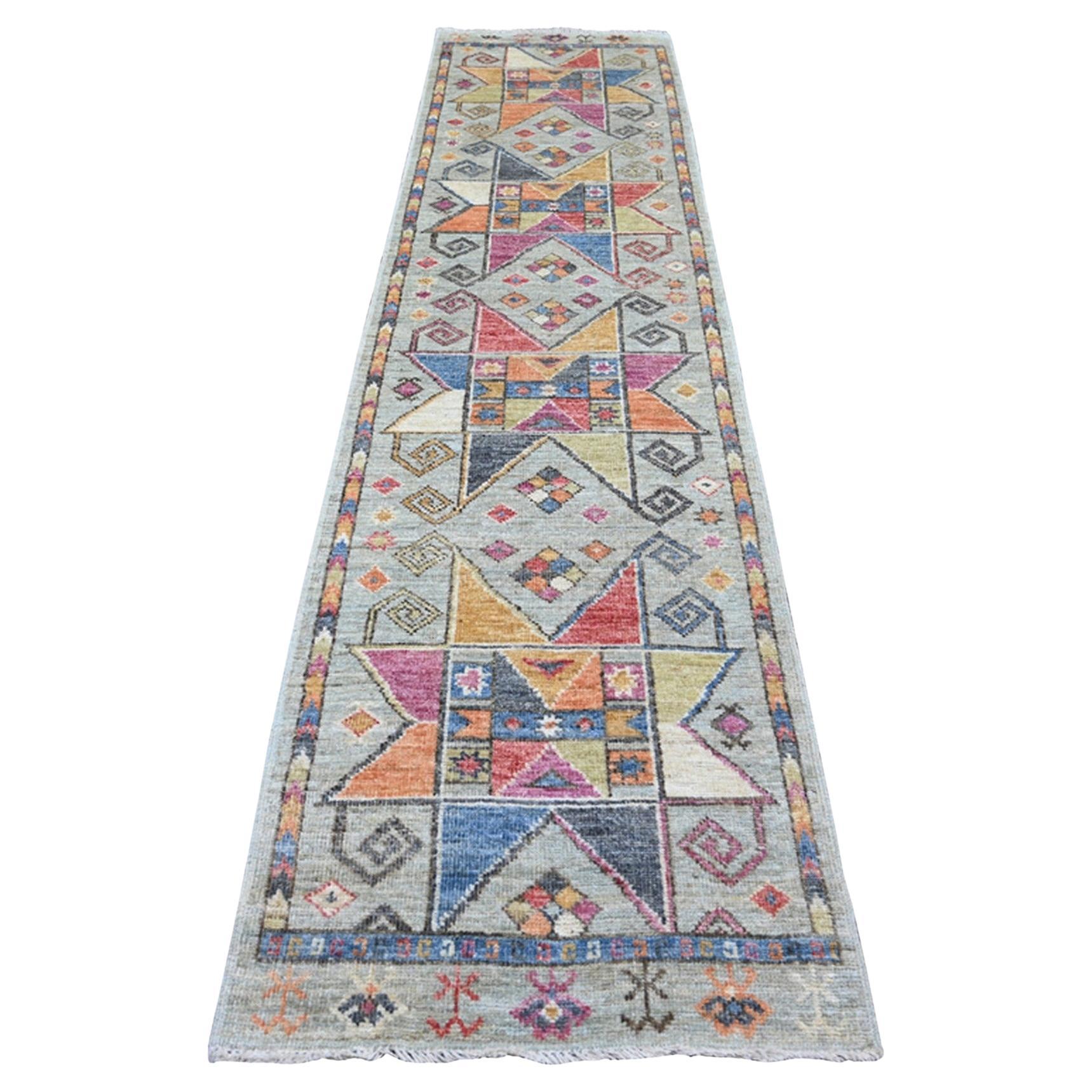 2'10 "x11'8" Grau Hand geknüpft Anatolian Village Inspired Design Wolle Läufer Teppich