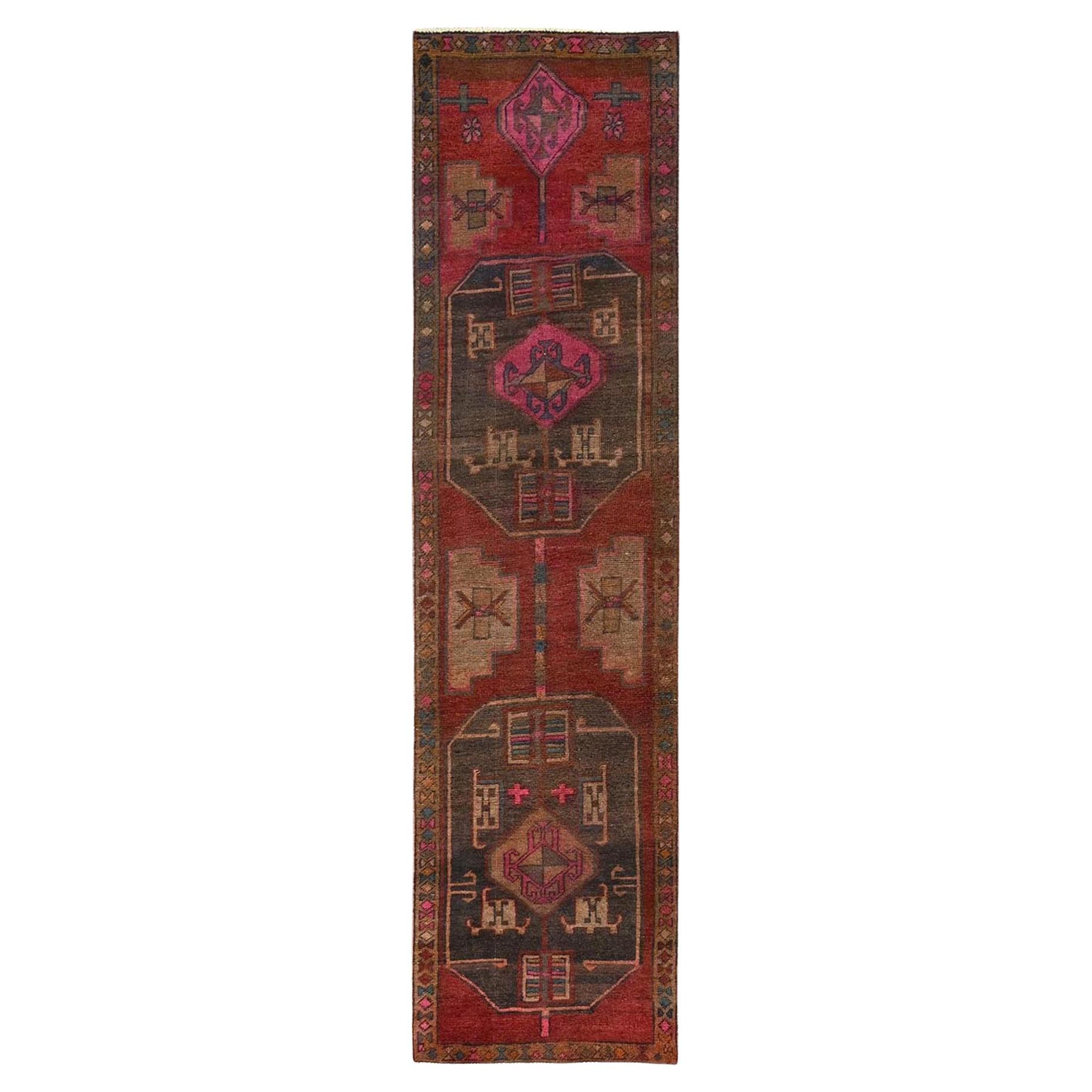 2
10"x11
8" Red Vintage Persian Hamadan Hand Knotted Wool Even Wear Runner Rug