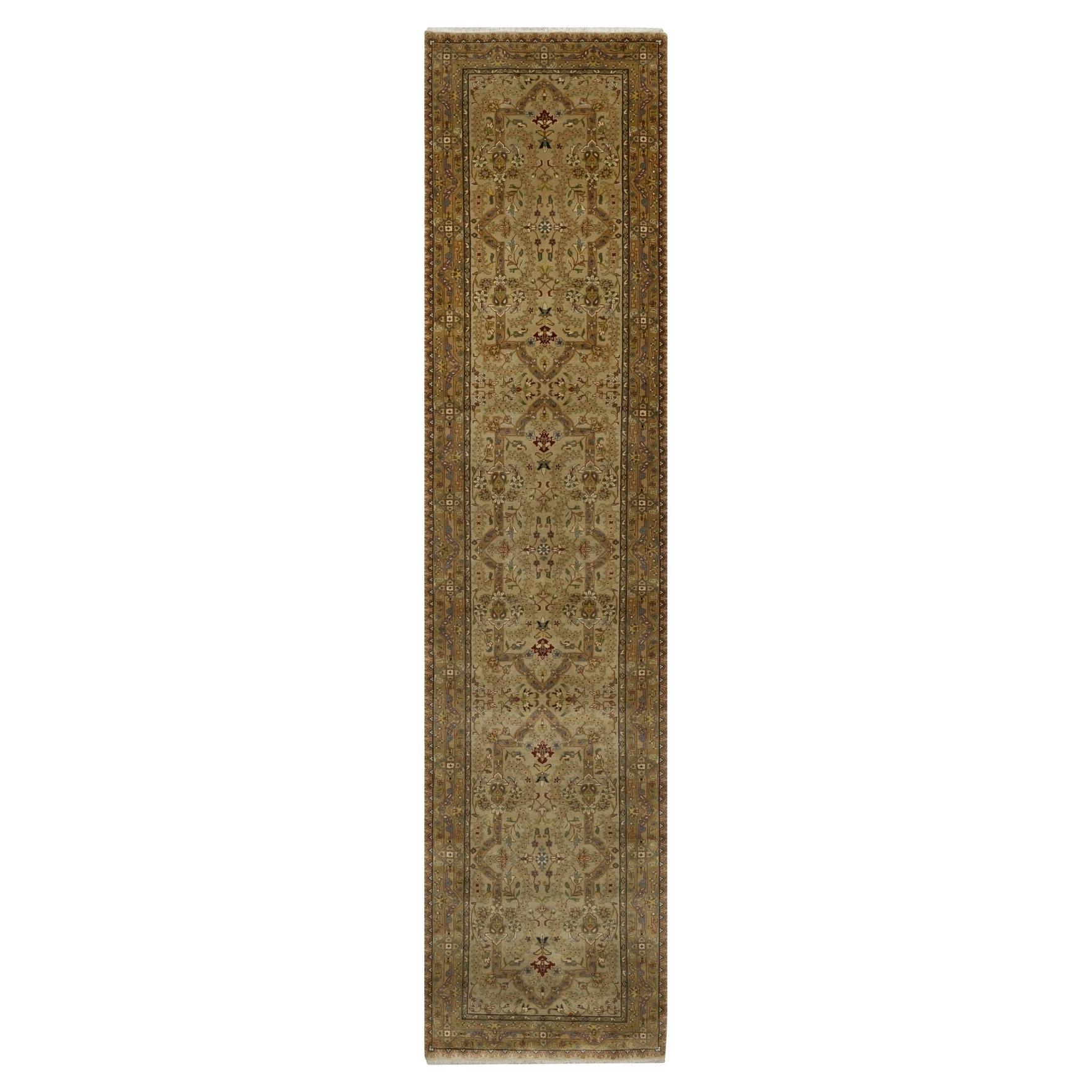 2'10 "x12' Tapis de course en laine néo-zélandaise nouée à la main Tabriz Revival 300 KPSI Brown en vente
