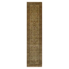 2'10 "x12' Tapis de course en laine néo-zélandaise nouée à la main Tabriz Revival 300 KPSI Brown