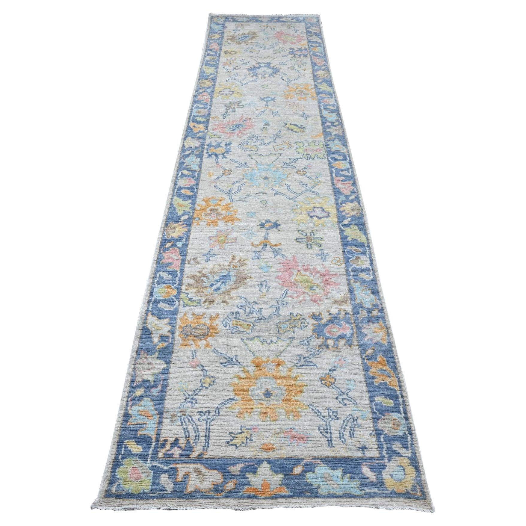 2'10 "x12' Gainsboro Gray Natural Dyes Angora Oushak Runner Tapis d'Orient