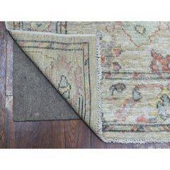 2'10 "x12'3" Beige Anudada a Mano Alfombra Corredera Afgana Angora Oushak Lana Suave