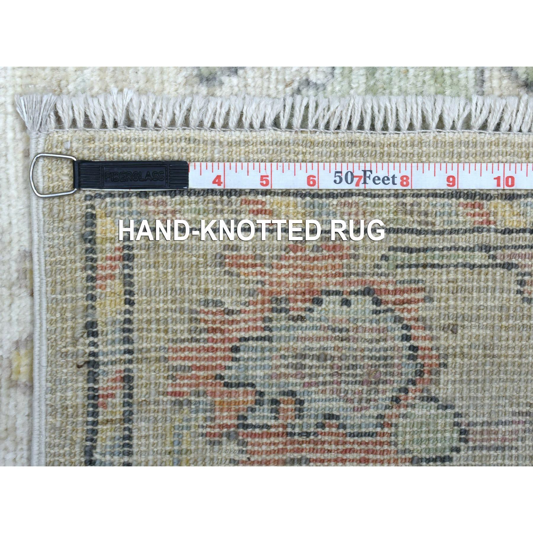 XXI secolo e contemporaneo Tappeto Runner beige in lana morbida afgana d'angora Oushak annodato a mano 2'10 
