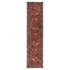 2'10"x12'3" Red Vintage Zoroastrian Kashan Hand Knotted Wool Runner Oriental Rug