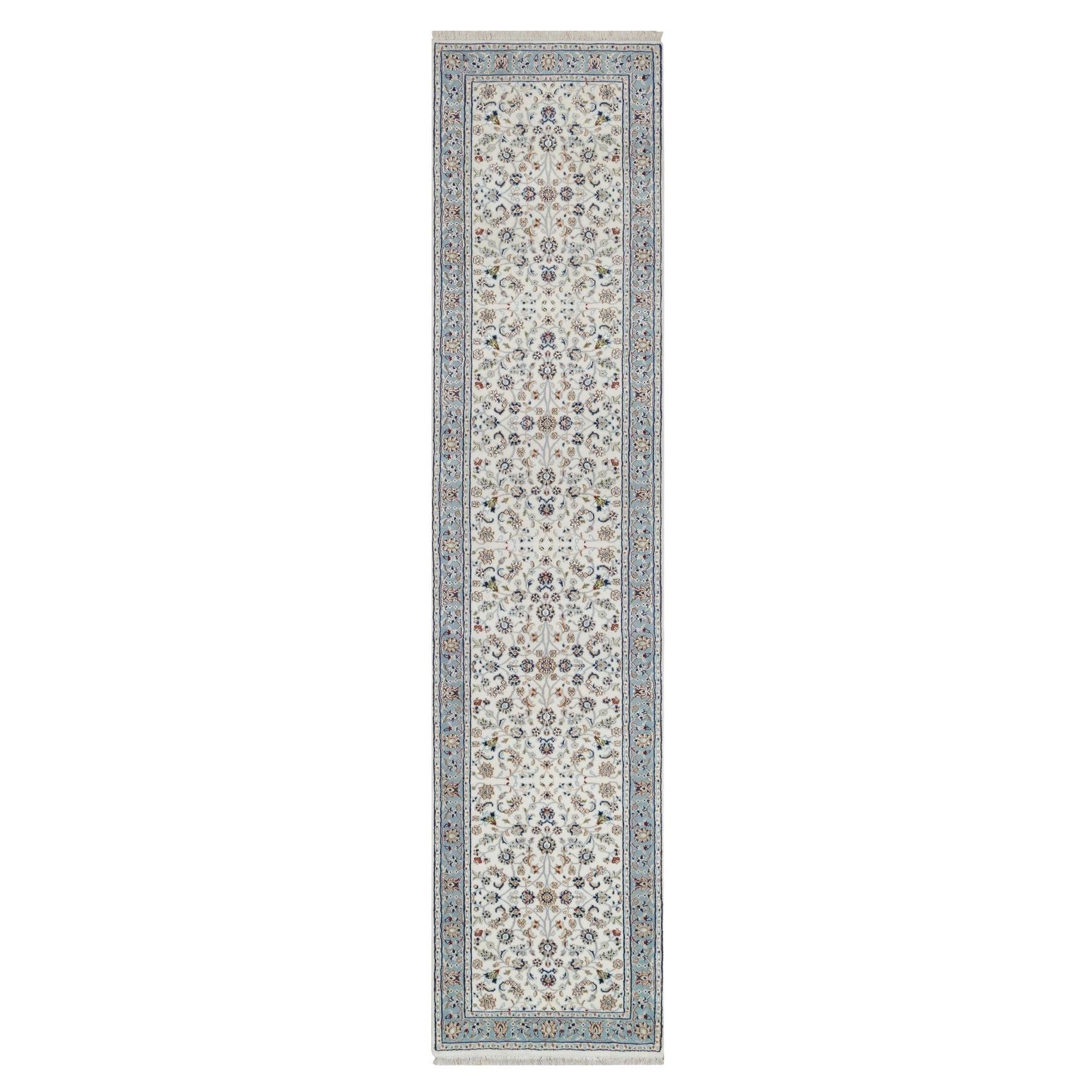 2
10"x12
3" Swan White Nain All Over Design Wool 
Silk Hand Knotted Runner Rug For Sale