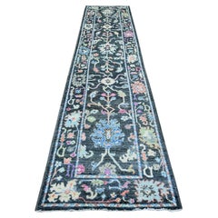 2'10"x12'6" Black Afghan Angora Oushak Wool Hand Knotted Runner Oriental Rug