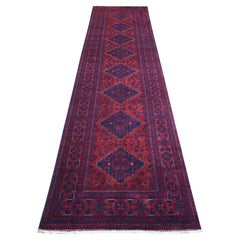 2'10"x12'6" Deep and Saturated Red Soft and Shiny Wool Afghan Khamyab Runner Rug