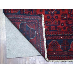 2'10"x12'8" Red Afghan Khamyab, Pure Wool Hand Knotted Runner Orientel Rug