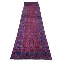 2'10 "x12'8" Khamyab afgano rojo, pura lana  Alfombra Orientel de Corredor Anudada a Mano